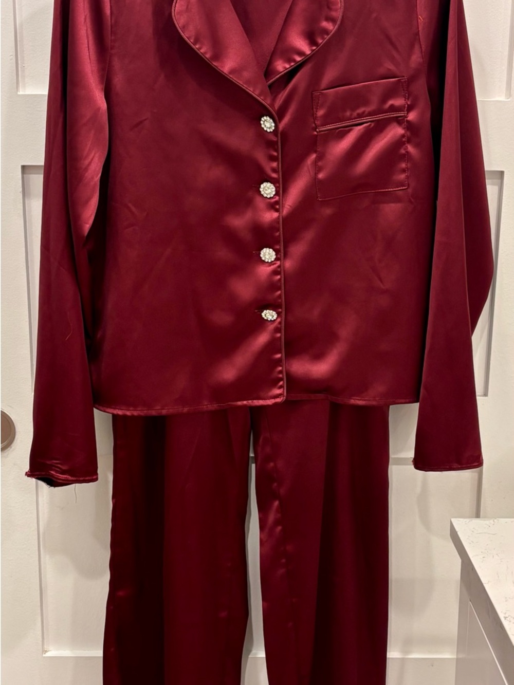 Lulu's Satin Wine Button-Front Pajama Top and Bottoms